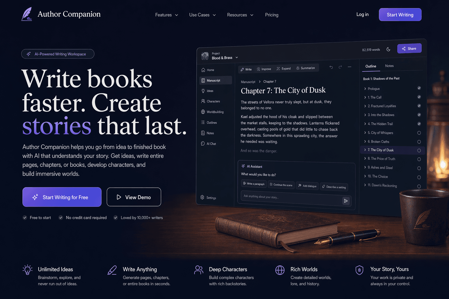 Hero Section: Author Companion — AI book-writing app